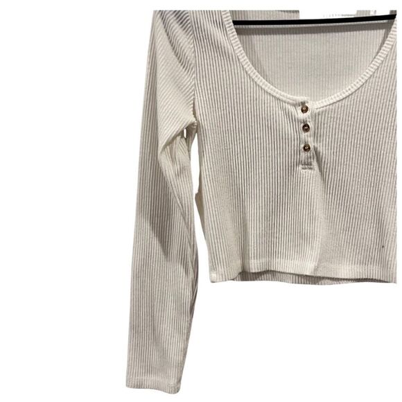 Cotton On White Soft ribbed Long sleeve Crop top Size M - Picture 3 of 6